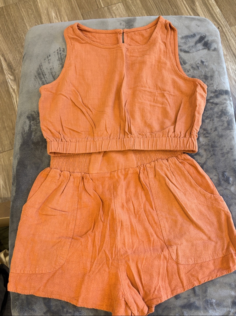 Women's Two-Piece Cropped Tank & Elastic-Waist Shorts - Orange